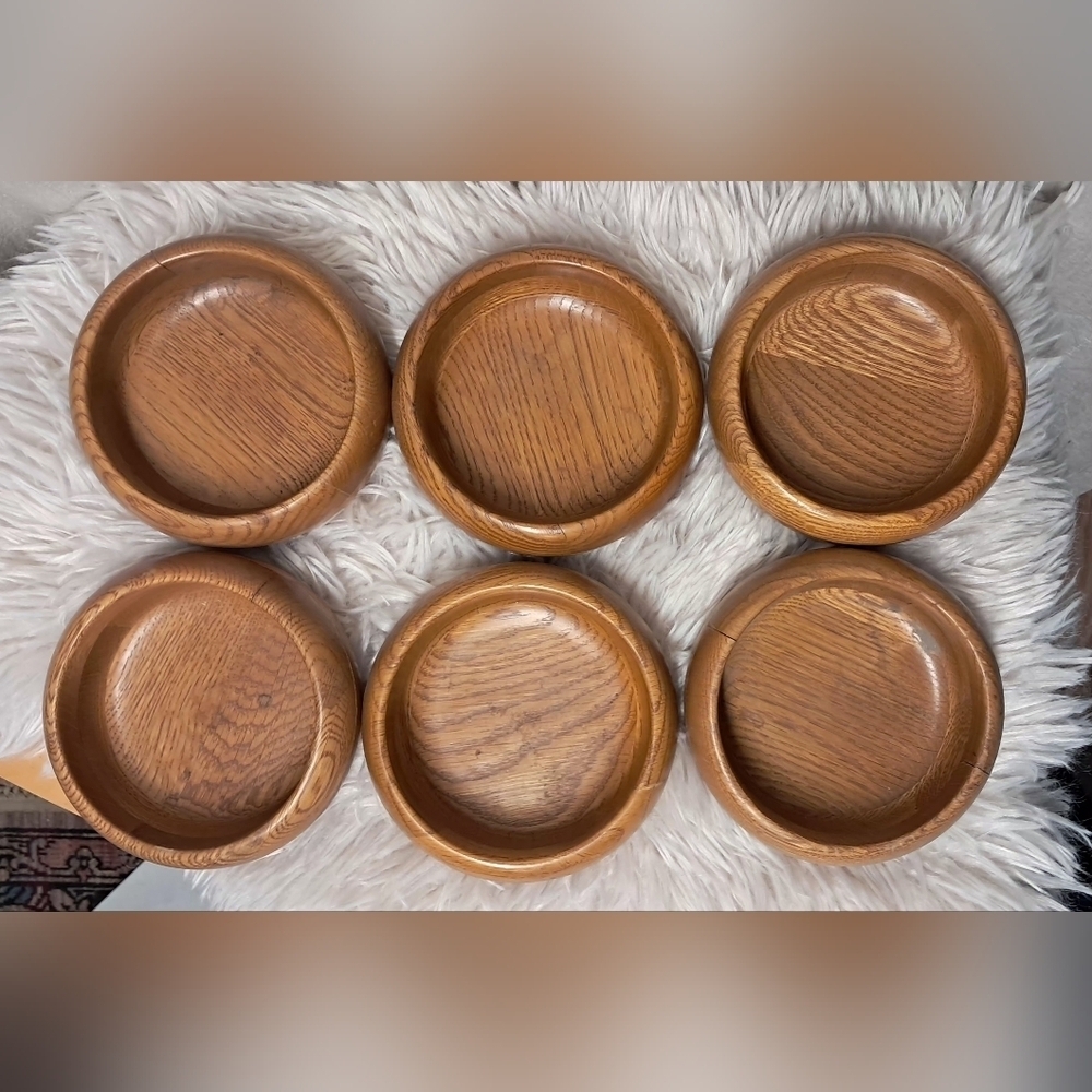 Vintage Made In USA Fame Extra Thick Wooden Handcrafted Bowls (Set Of 6)